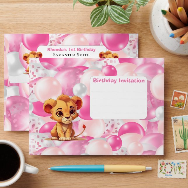 Celebrate with Personalised lion Fun Envelope (Desk)