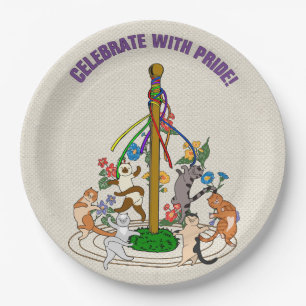 Celebrate With Pride Maypole Cats Party Paper Plate