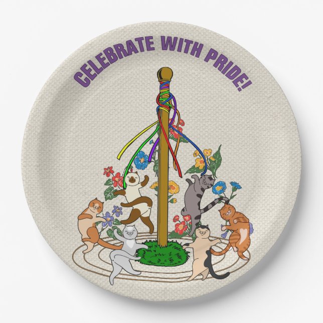 Celebrate With Pride Maypole Cats Party  Paper Plate (Front)
