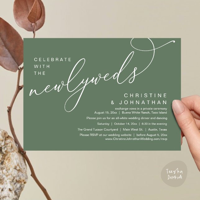 Celebrate with the Newlyweds, Romantic Wedding Invitation (Celebrate with the Newlyweds, Modern Romantic Wedding Dinner Party Invitation Card PDF Sage Green )