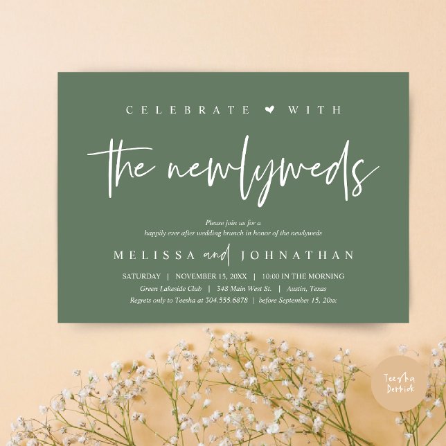 Celebrate with the newlyweds, Wedding Brunch Invitation (Celebrate with the Newlyweds, Wedding Brunch Invitation Card, PDF, in modern forest sage green)
