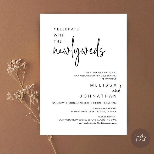 Celebrate With The Newlyweds, Wedding Dinner Invitation (Celebrate With The Newlyweds, Wedding Dinner Dancing Invitation Card, PDF, in Black and White)