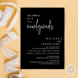 Celebrate With The Newlyweds, Wedding Dinner Invitation<br><div class="desc">Mark the beginning of your forever with elegance using our contemporary-themed wedding elopement celebration invitation card, "Celebrate with the newlyweds". Perfect for couples extending their joyous occasion, this invitation exudes sophistication with a hint of playfulness, setting the stage for a memorable event. Adorned with a timeless elegant black theme, it...</div>