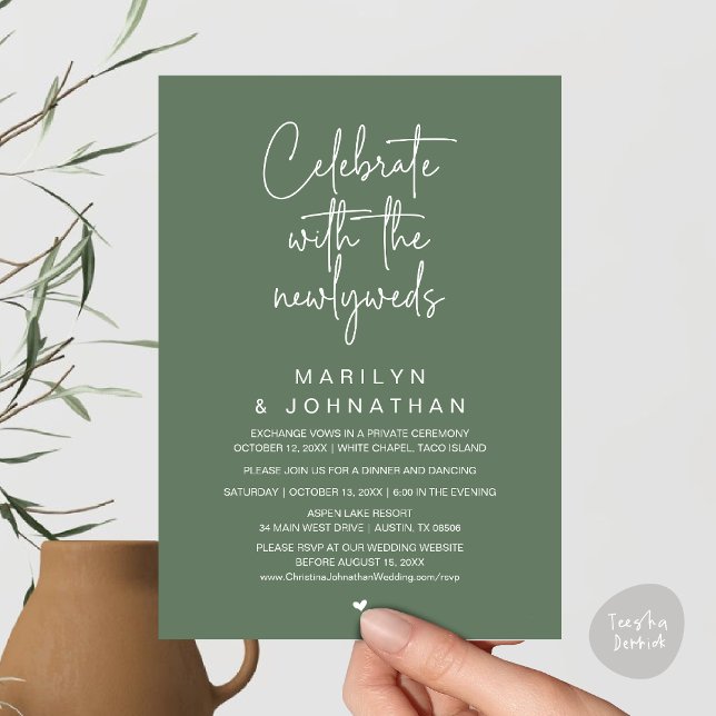 Celebrate With The Newlyweds, Wedding Dinner Invitation (Celebrate With The Newlyweds, Wedding Invitation Card PDF Dinner Party Lunch Brunch Sage Green )