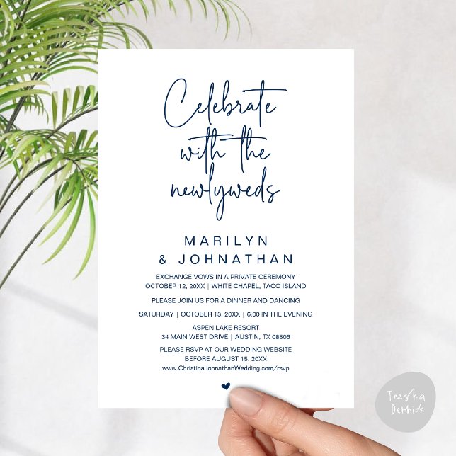 Celebrate With The Newlyweds, Wedding Dinner Invitation (Celebrate With The Newlyweds, Wedding Invitation Card PDF Dinner Party Lunch Brunch Navy Blue)