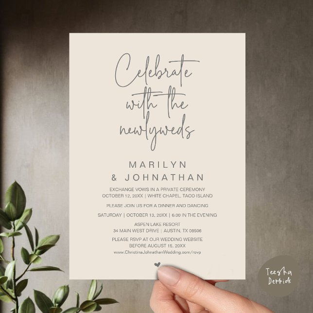 Celebrate With The Newlyweds, Wedding Dinner Invitation (Celebrate With The Newlyweds, Wedding Invitation Card PDF Dinner Party Lunch Brunch Cream Grey)