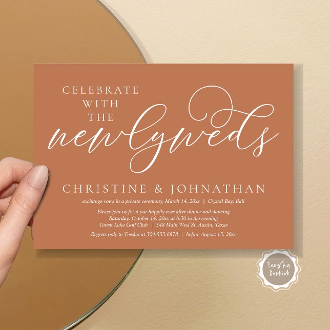 Celebrate with the newlyweds, Wedding Dinner  Invitation (Celebrate with the newlyweds, Wedding Dinner Invitation Card, PDF, Modern Romantic in Copper Brown)