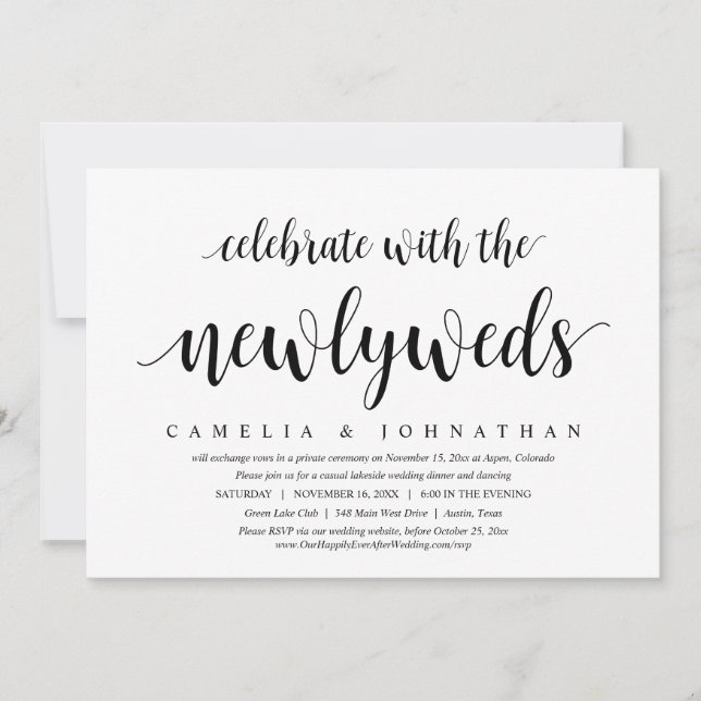 Celebrate With The Newlyweds, Wedding Elopement In Invitation (Front)