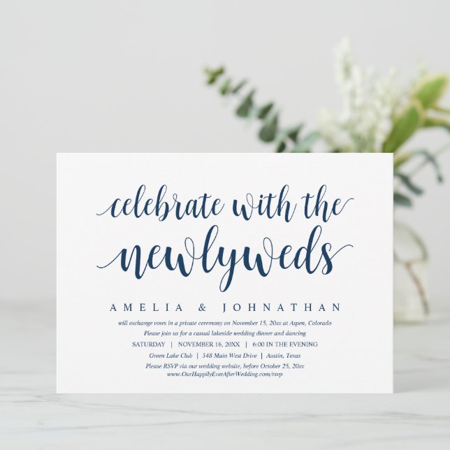 Celebrate With The Newlyweds, Wedding Elopement In Invitation (Standing Front)
