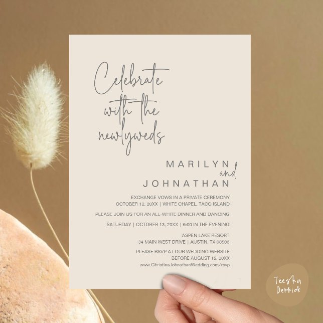 Celebrate With The Newlyweds, Wedding Elopement Invitation (Celebrate With The Newlyweds, Wedding Invitation Card PDF Dinner Party Lunch Brunch Cream Grey)