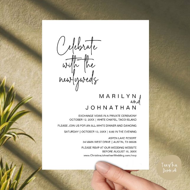 Celebrate With The Newlyweds, Wedding Elopement Invitation (Celebrate With The Newlyweds, Wedding Invitation Card PDF Dinner Party Lunch Brunch Black White)