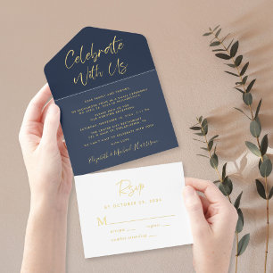 Celebrate With Us Blue Wedding Reception All In One Invitation