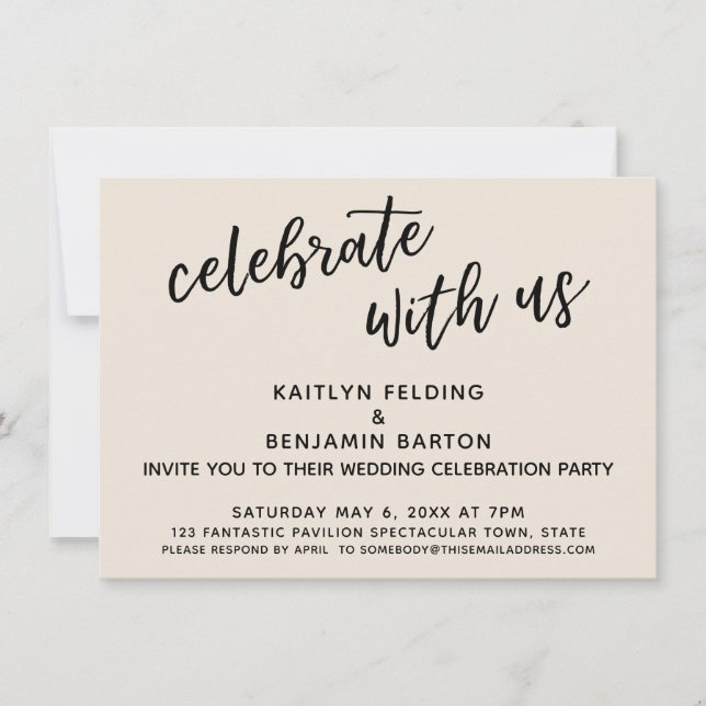 Celebrate with Us Casual Wedding Reception Cream Invitation (Front)