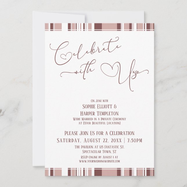Celebrate with Us Cinnamon & Dusty Rose Reception Invitation (Front)