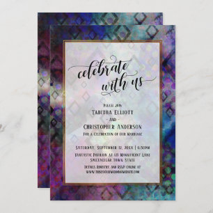 Celebrate with Us Colourful Abstract Gold Borders Invitation