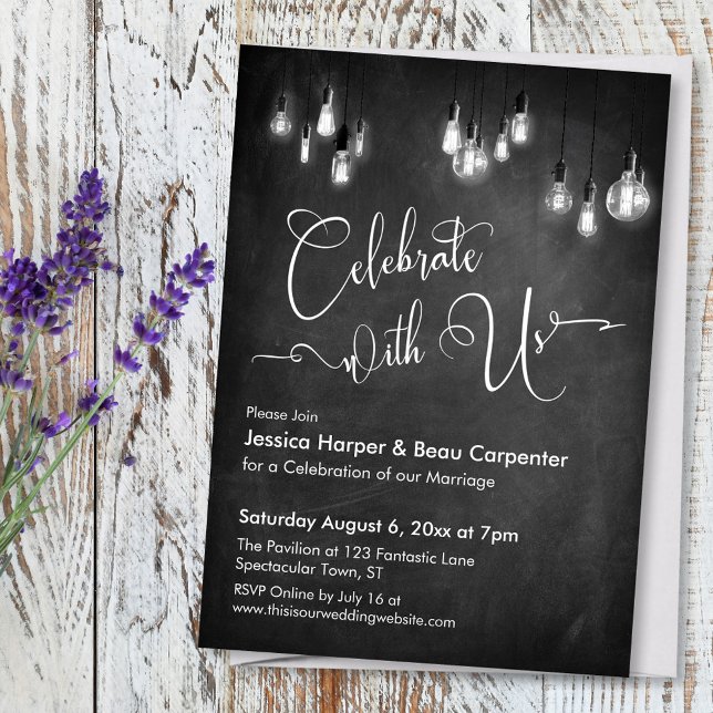 Celebrate with Us Edison Lights Chalkboard Event Invitation (Creator Uploaded)