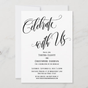 Celebrate with Us Elaborate Script Black White Invitation