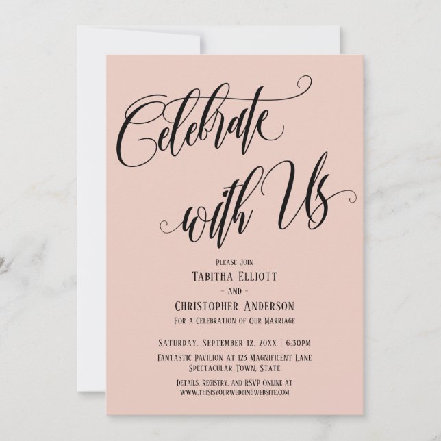 Celebrate with Us Elaborate Script Blush Pink Invitation (Front)