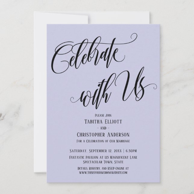 Celebrate with Us Elaborate Script Lavender Invitation (Front)