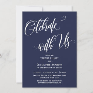 Celebrate with Us Elaborate Script Navy Blue Invitation