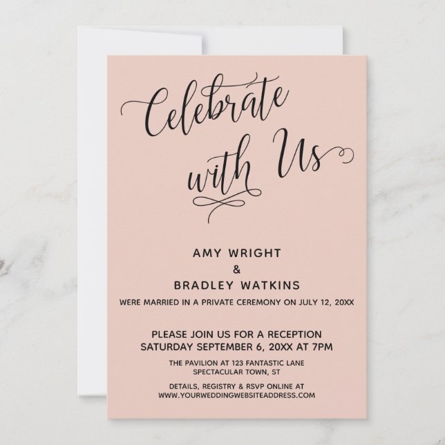Celebrate with Us Elegant Blush Reception-Only Invitation (Front)