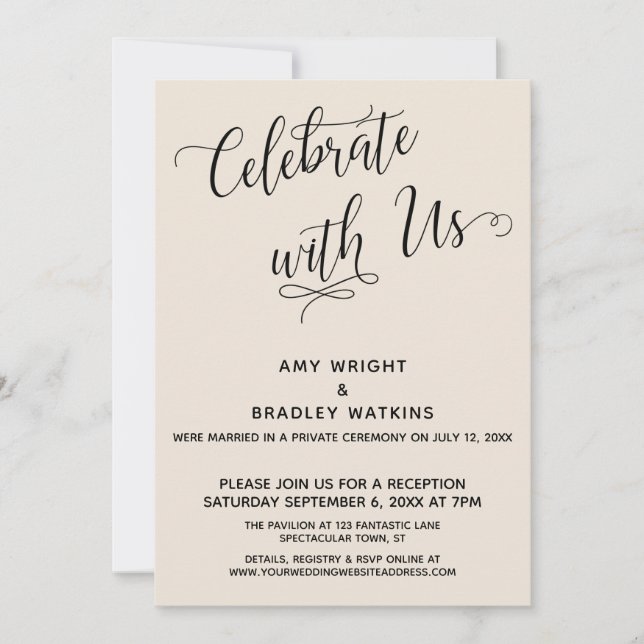 Celebrate with Us Elegant Cream Reception-Only Invitation (Front)