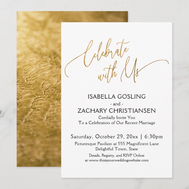 Celebrate with Us Elegant Gold Handwriting Party Invitation (Front/Back)