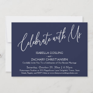 Celebrate with Us Elegant Handwriting Navy Blue Invitation