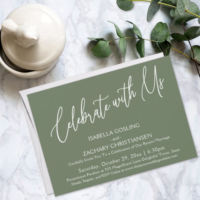 Celebrate with Us Elegant Handwriting Olive Green Invitation (Creator Uploaded)