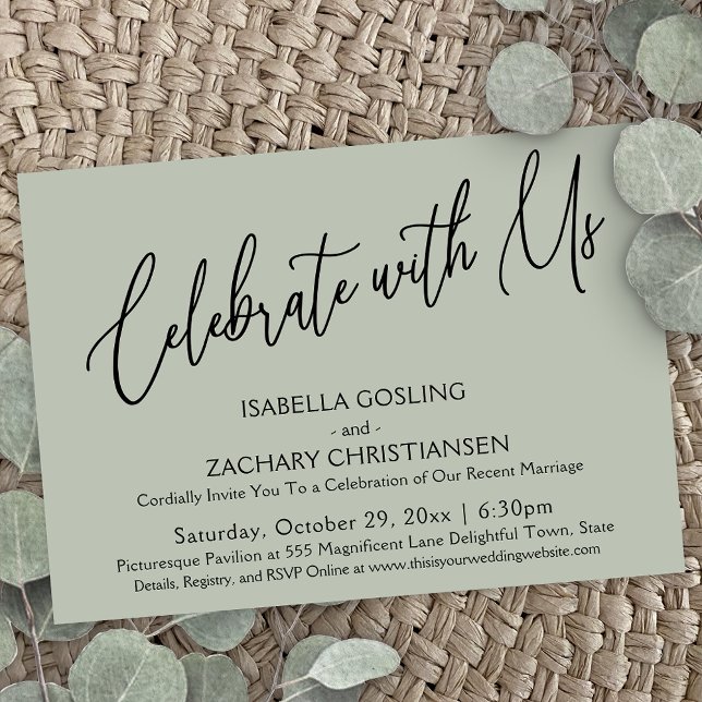 Celebrate with Us Elegant Handwriting Party Sage Invitation (Creator Uploaded)