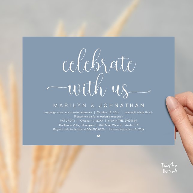 Celebrate With Us Elegant Wedding Reception Dinner Invitation (Celebrate With Us Elegant Modern Wedding Reception Dinner Invitation Card in Dusty Blue)