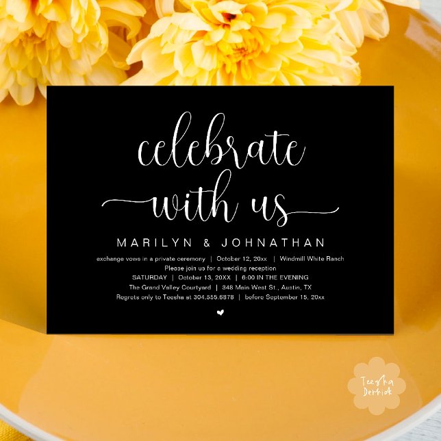 Celebrate With Us Elegant Wedding Reception Dinner Invitation (Celebrate With Us Elegant Modern Wedding Reception Dinner Invitation Card in Black and White)