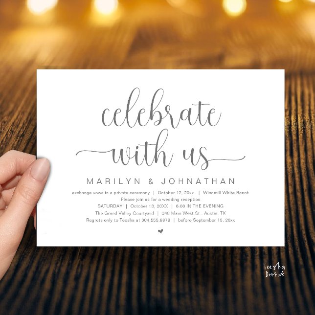 Celebrate With Us Elegant Wedding Reception Dinner Invitation (Celebrate With Us Elegant Modern Wedding Reception Dinner Invitation Card in Dark Grey)