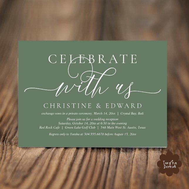 Celebrate with us, Elopement Party, Sage Green Invitation (Celebrate with us, Romantic Modern Wedding Elopement Invitation Card, PDF, in Sage Green)
