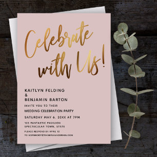 Celebrate With Us! Gold Handwriting Dusty Rose Invitation