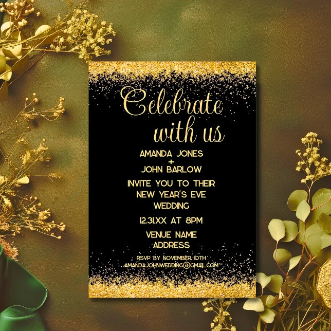 Celebrate With Us Gold New Year's Eve Wedding  Invitation (Creator Uploaded)