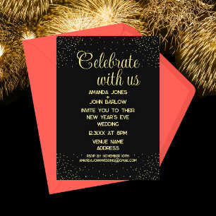 Celebrate With Us Gold New Year's Eve Wedding Invitation