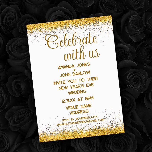 Celebrate With Us Gold New Year's Eve Wedding  Invitation (Celebrate With Us Gold New Year's Eve Wedding Invitation)
