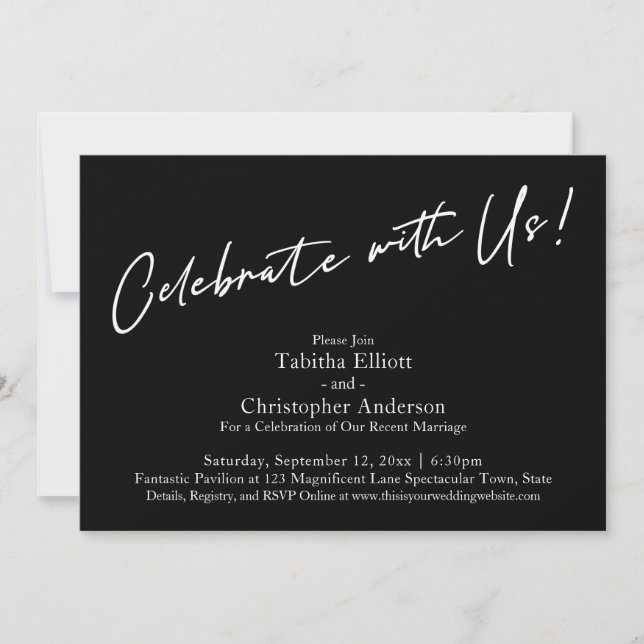 Celebrate with Us Handwriting Simple Black Invitation (Front)