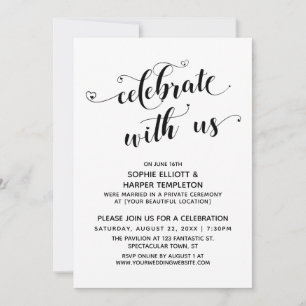 Celebrate With Us Hearts Calligraphy Reception Invitation