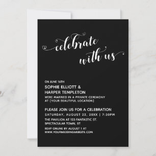 Celebrate with Us Hearts Script Black Reception Invitation
