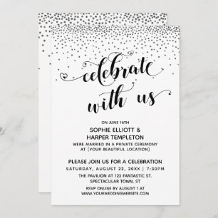 Celebrate with Us Hearts Script Silver Confetti Invitation