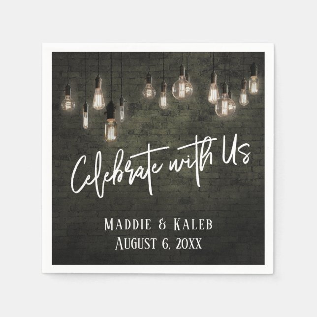 Celebrate with Us Industrial Bricks Edison Lights Napkin (Front)