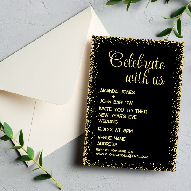 Celebrate With Us Minimal Gold New Year's Wedding  Invitation (Creator Uploaded)