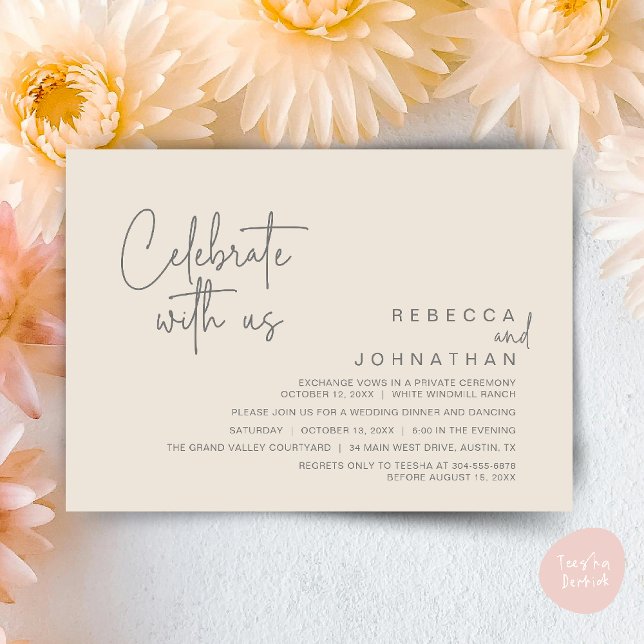 Celebrate with us, Modern Boho Wedding Reception  Invitation (Celebrate with us, Modern Boho Wedding Reception Invitation Card PDF Cream Grey)