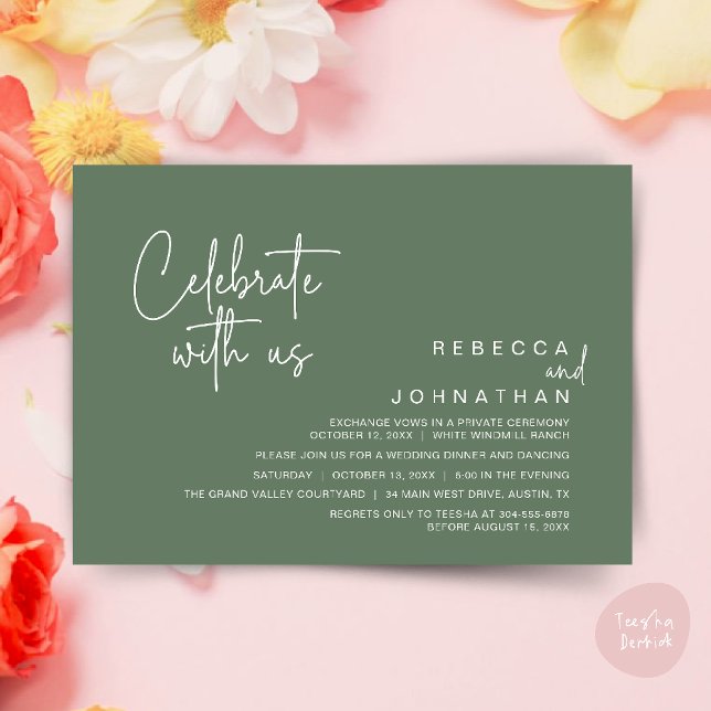 Celebrate with us, Modern Boho Wedding Reception  Invitation (Celebrate with us, Modern Boho Wedding Reception Invitation Card PDF Sage Green)