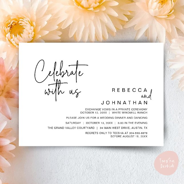 Celebrate with us, Modern Boho Wedding Reception  Invitation (Celebrate with us, Modern Boho Wedding Reception Invitation Card PDF White Black)