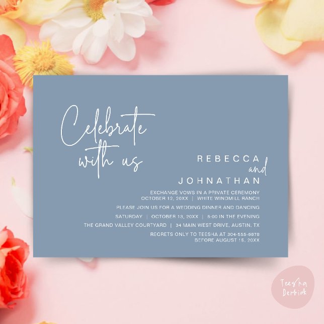Celebrate with us, Modern Boho Wedding Reception  Invitation (Celebrate with us, Modern Boho Wedding Reception Invitation Card PDF Dusty Blue)