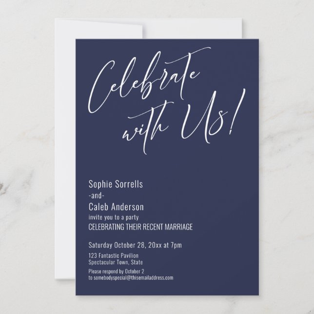 Celebrate with Us! Modern Elegant Navy Reception Invitation (Front)