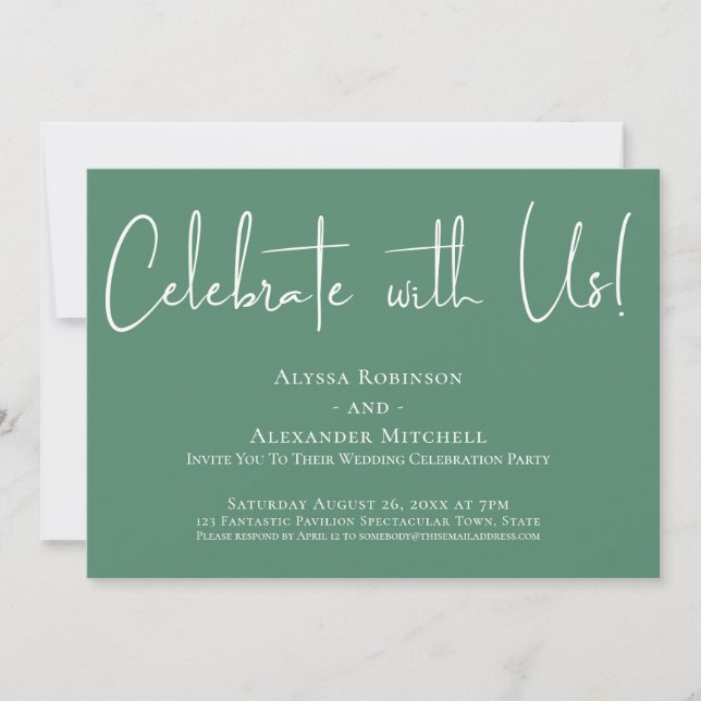 Celebrate with Us! Modern Font Green Reception Invitation (Front)